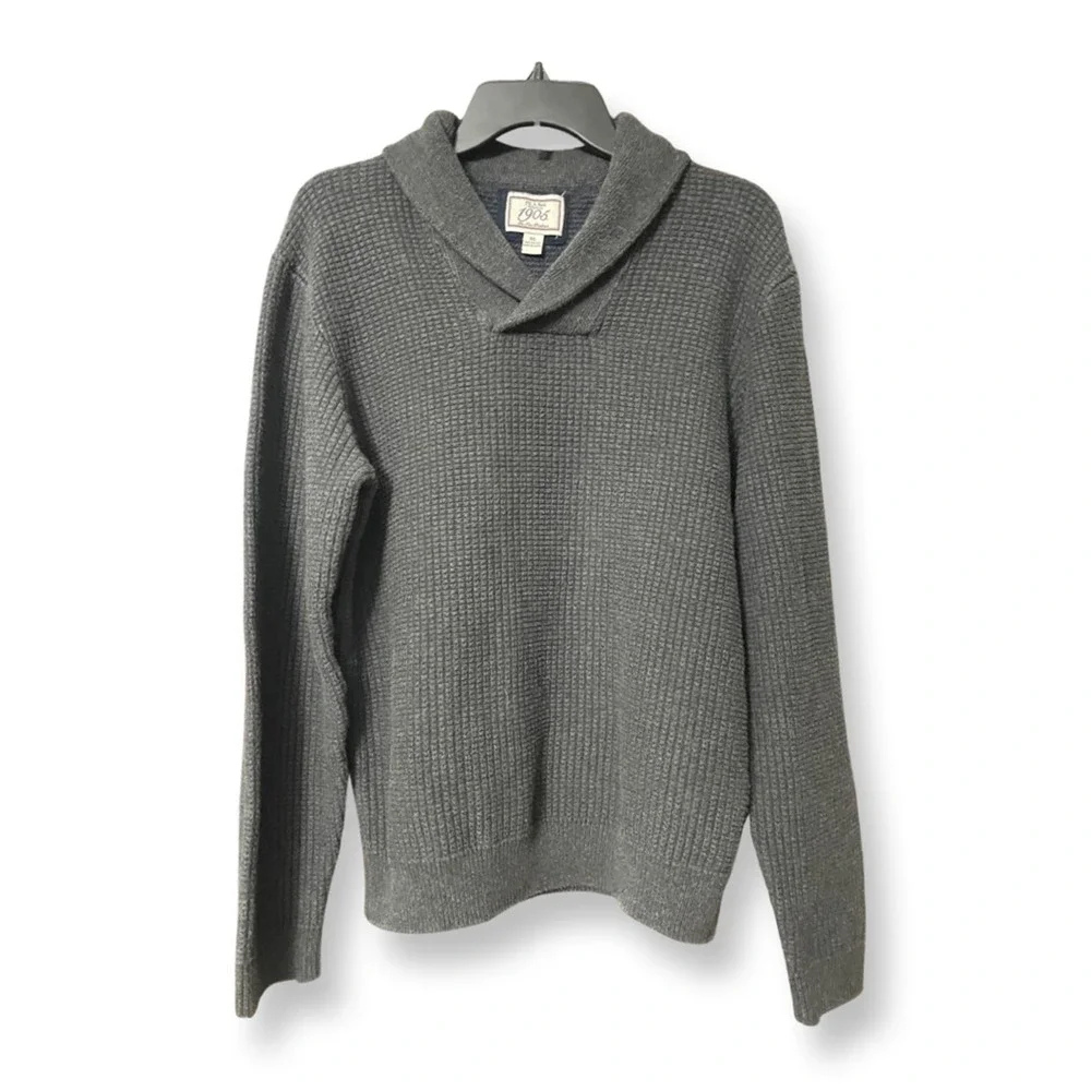 Jos. A. Bank Mens Pullover Sweater Gray Shawl Neck Textured Long Sleeve XL